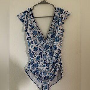 Floral Blue and White Women's Swimsuit